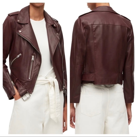 ALLSAINTS BALFERN LEATHER BIKER JACKET DEEP BERRY SIZE 8.US/12.UK/40.EU $569 - Picture 15 of 15